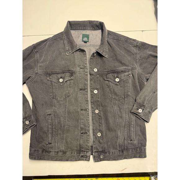 wild fable Jackets & Blazers - Wild Fable Womens Black Denim Trucker Jacket Faded Oversized Cotton Coat Medium